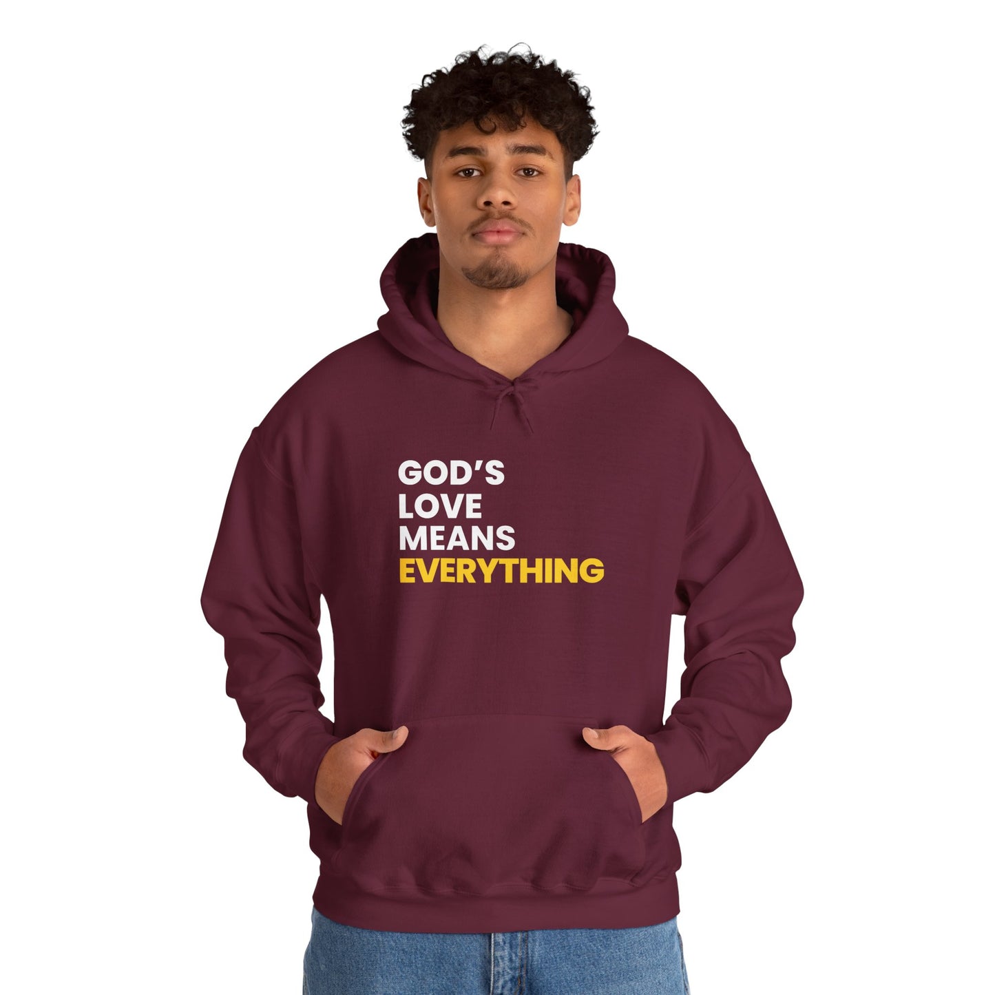 "god's love means everything" unisex heavy blend™ hooded sweatshirt