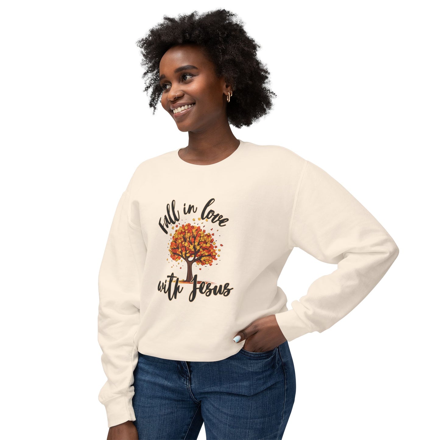 "fall in love with jesus" women's lightweight crewneck sweatshirt
