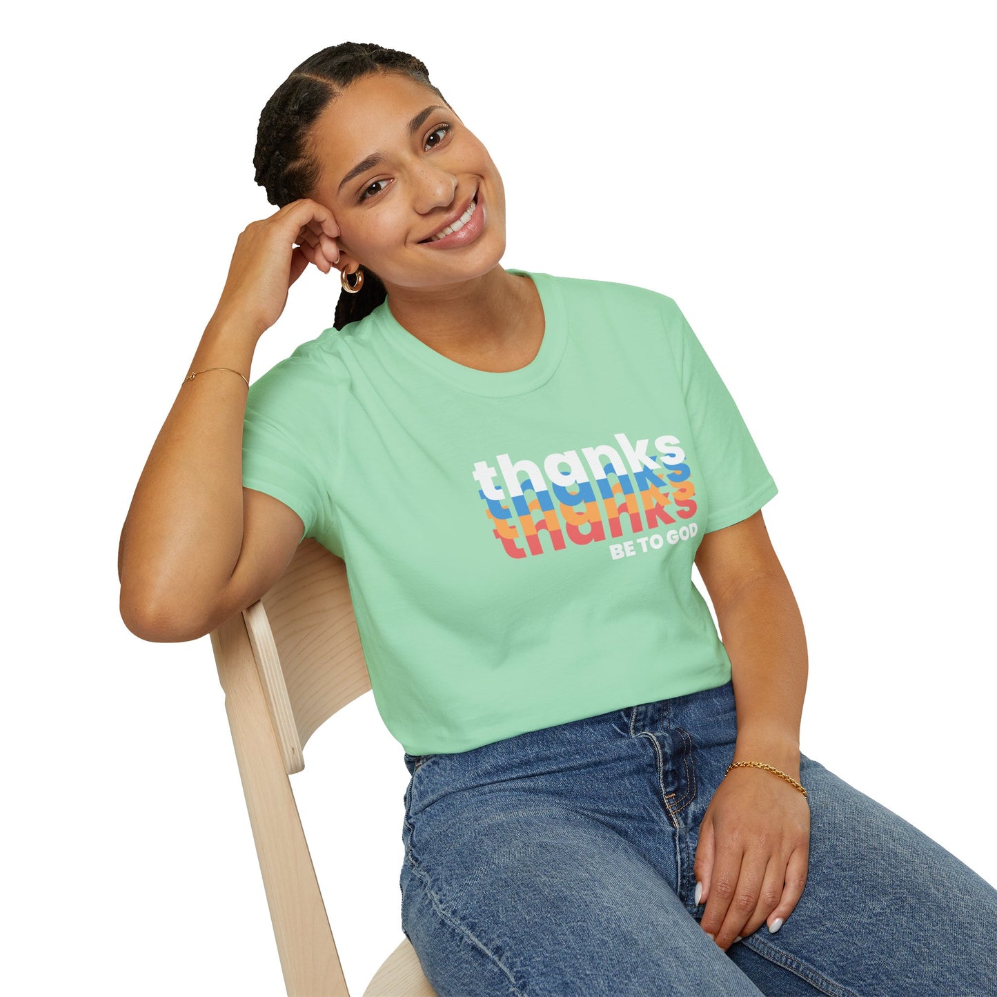 "thanks be to god" women's softstyle t-shirt