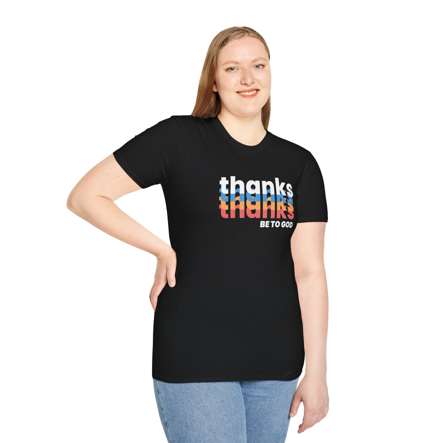 "thanks be to god" women's softstyle t-shirt