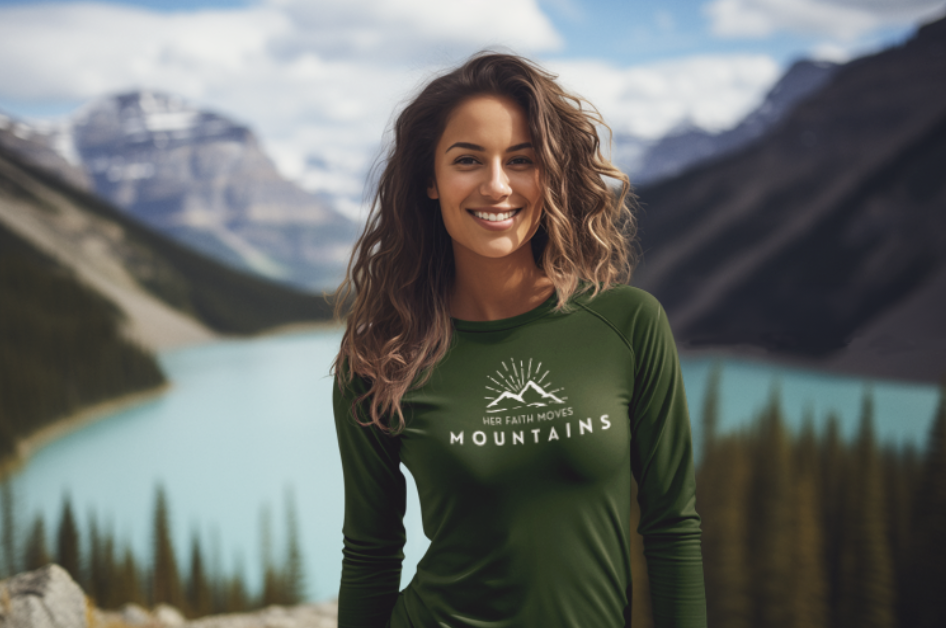 "her faith moves mountains" women's ultra cotton long sleeve tee