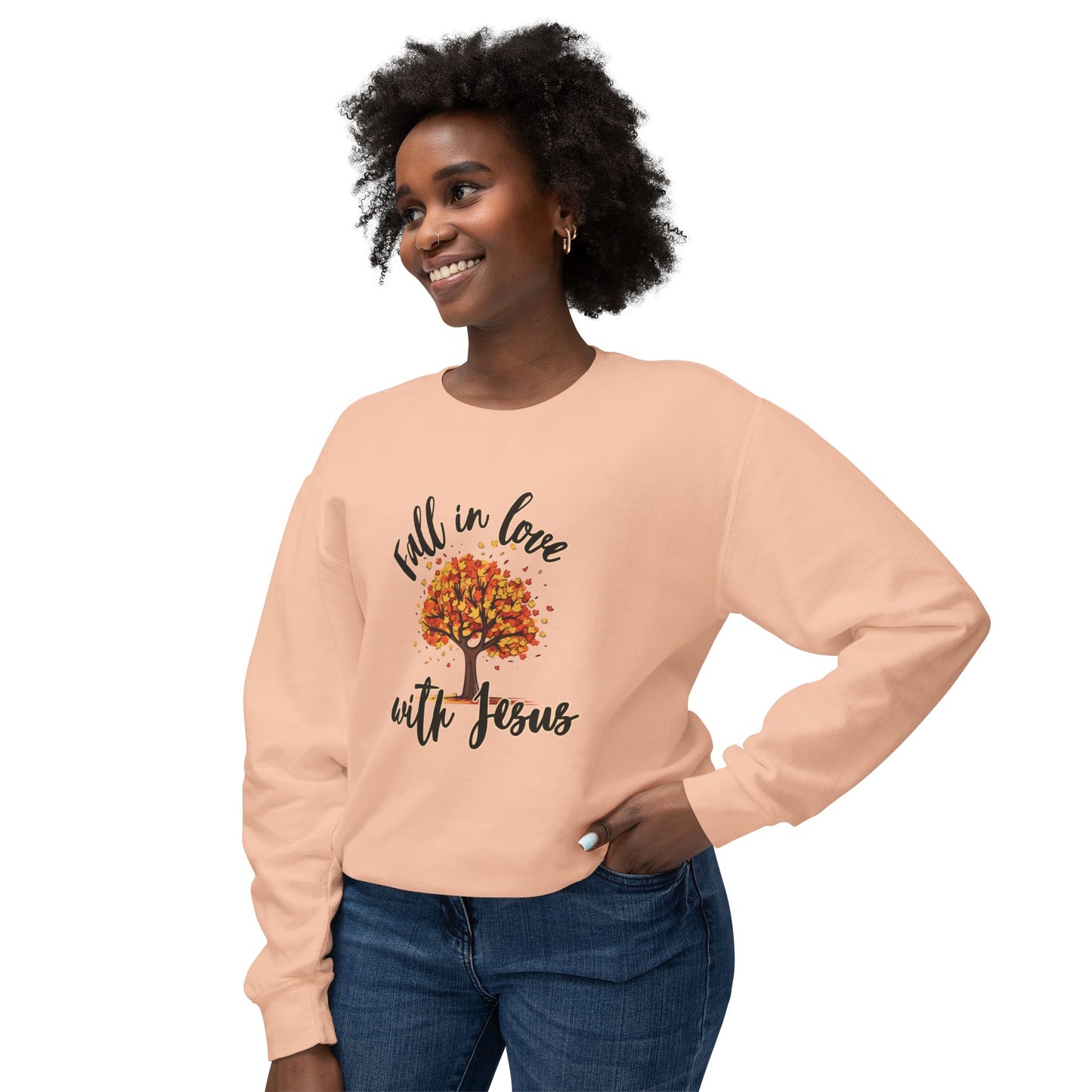"fall in love with jesus" women's lightweight crewneck sweatshirt