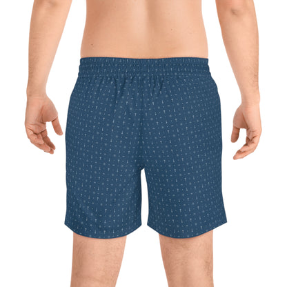 Navy Patterned Men's Mid-Length Swim Shorts