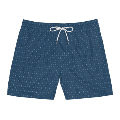 Navy Patterned Men's Mid-Length Swim Shorts