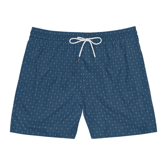 Navy Patterned Men's Mid-Length Swim Shorts