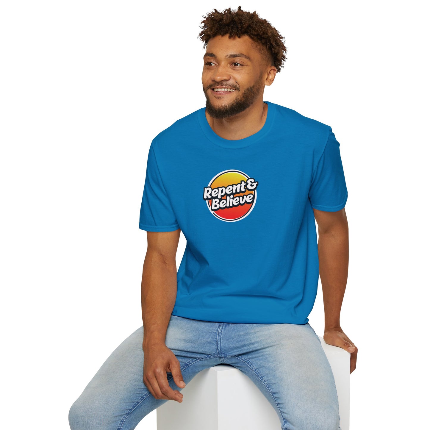 repent & believe men's softstyle t-shirt