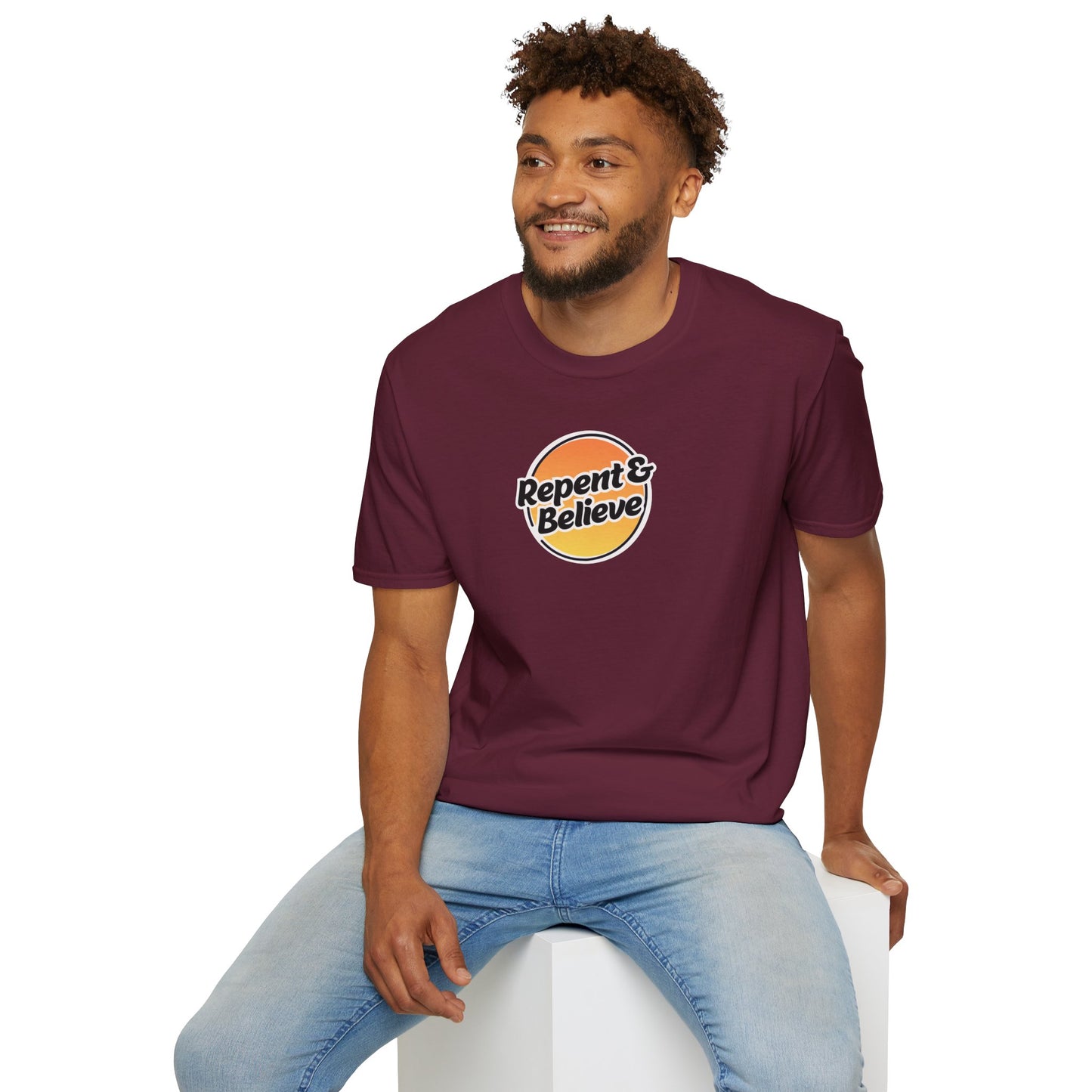 repent & believe men's softstyle t-shirt